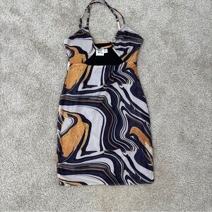Princess Polly Marble-Print Halter Mini Dress in Black & Gold